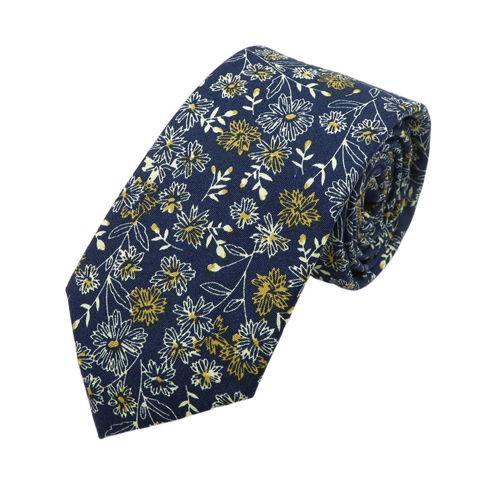 Navy Blue Yellow Floral Necktie