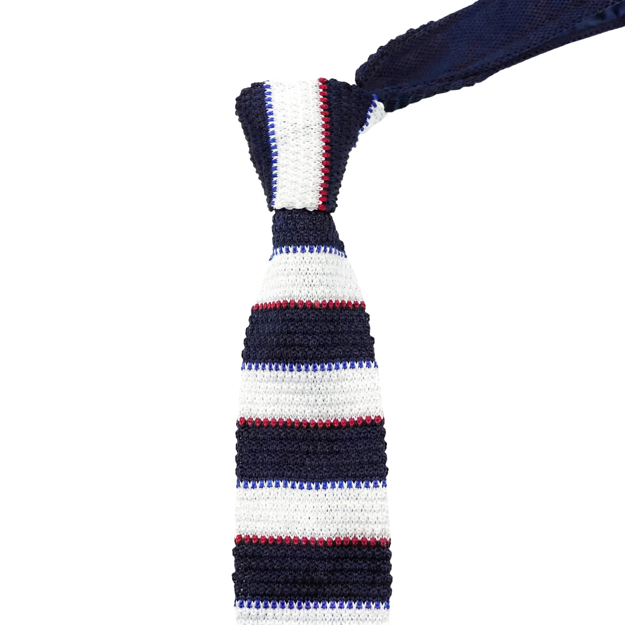 Navy White Red Stripe Knitted Necktie