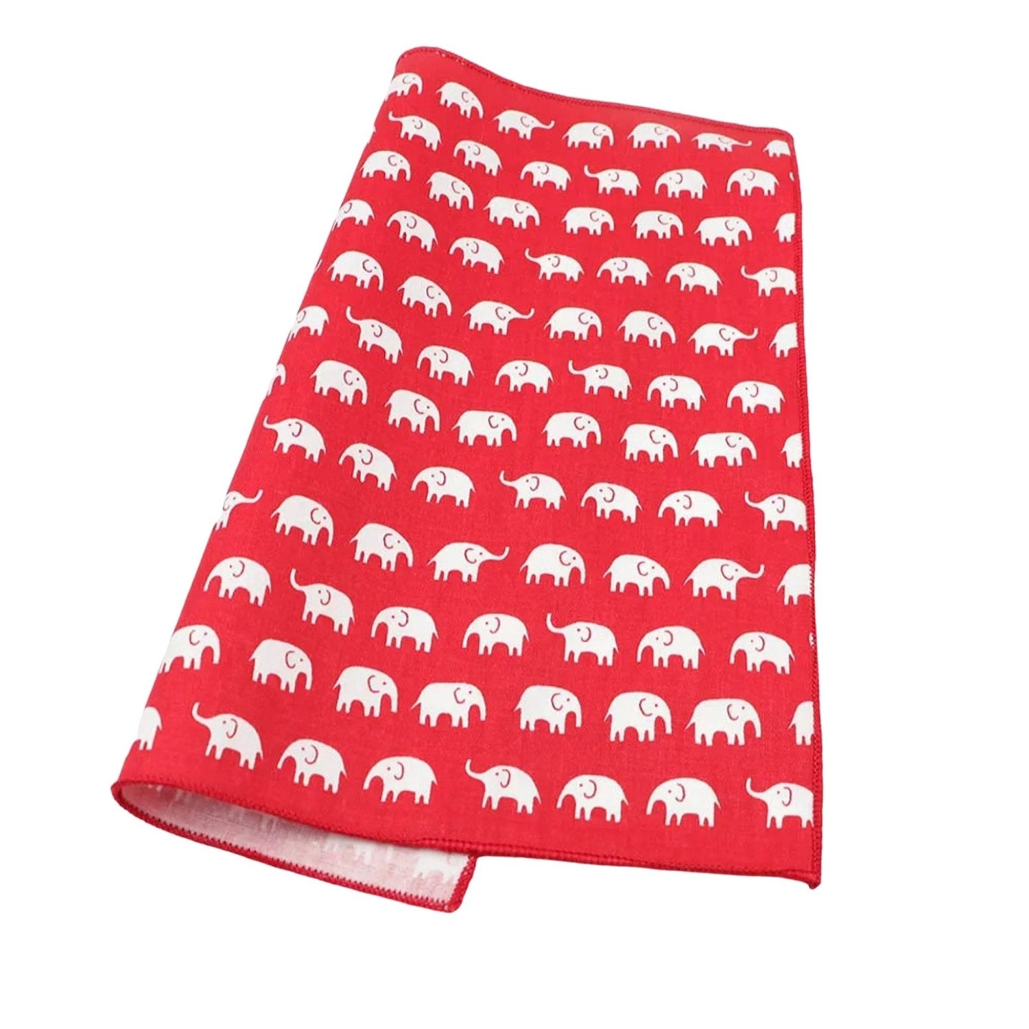 Red with White Elephants Pocket Square