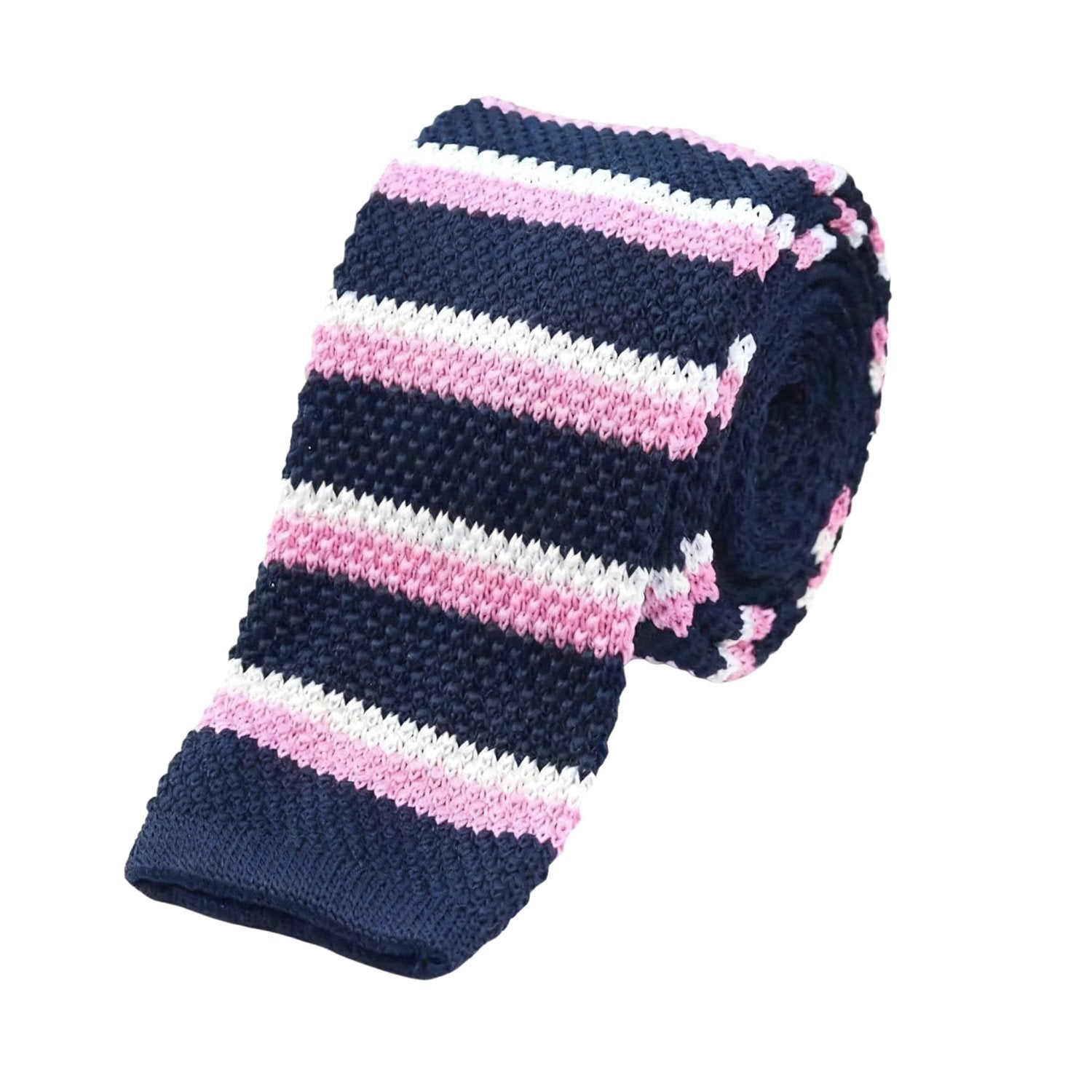 Navy Blue With Pink And White Striped Necktie