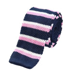 Navy Pink White Stripe Knitted Necktie