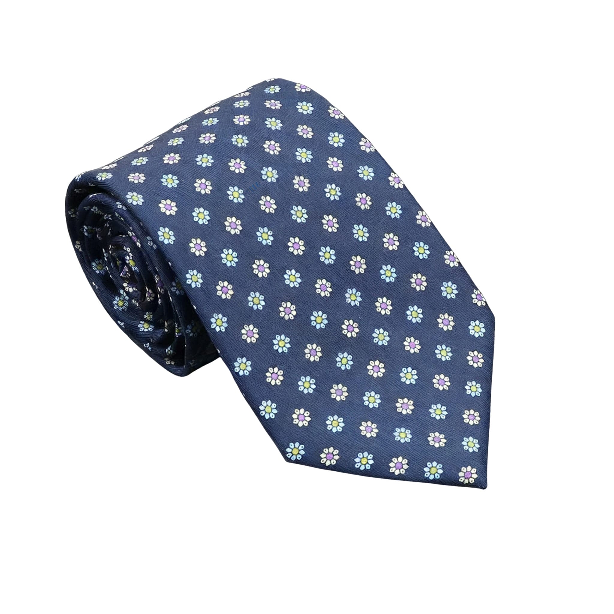 Navy Blue White Floral Necktie