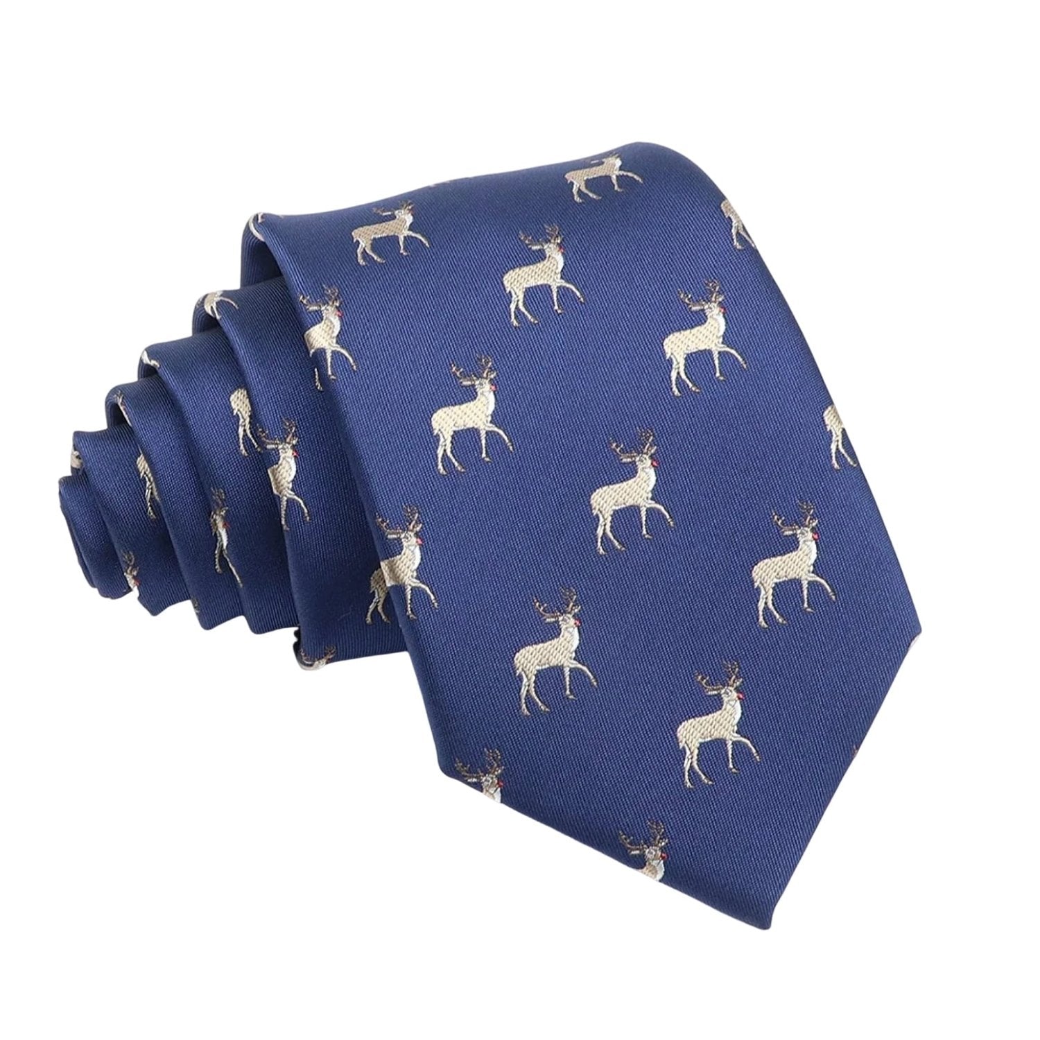 Navy Blue With Light Beige Reindeer Necktie