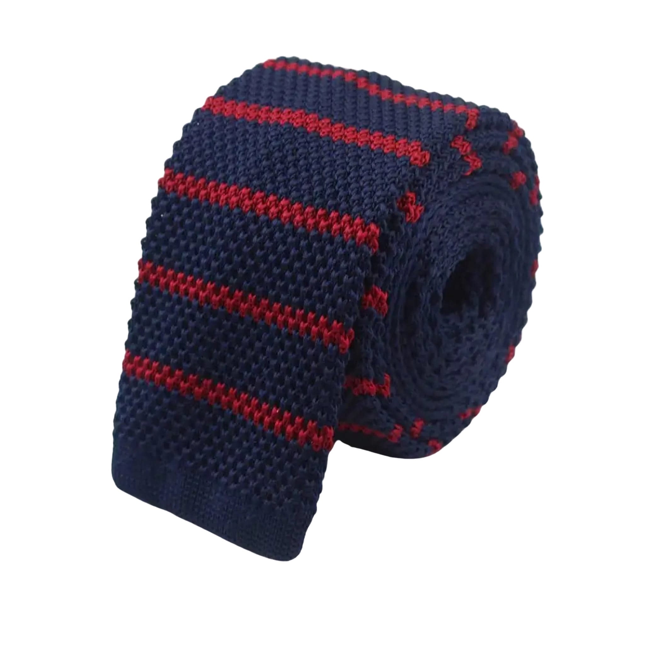 Navy Red Striped Knitted Tie