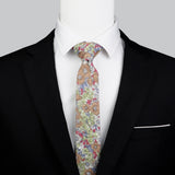Green Brown Floral Cotton Skinny Tie