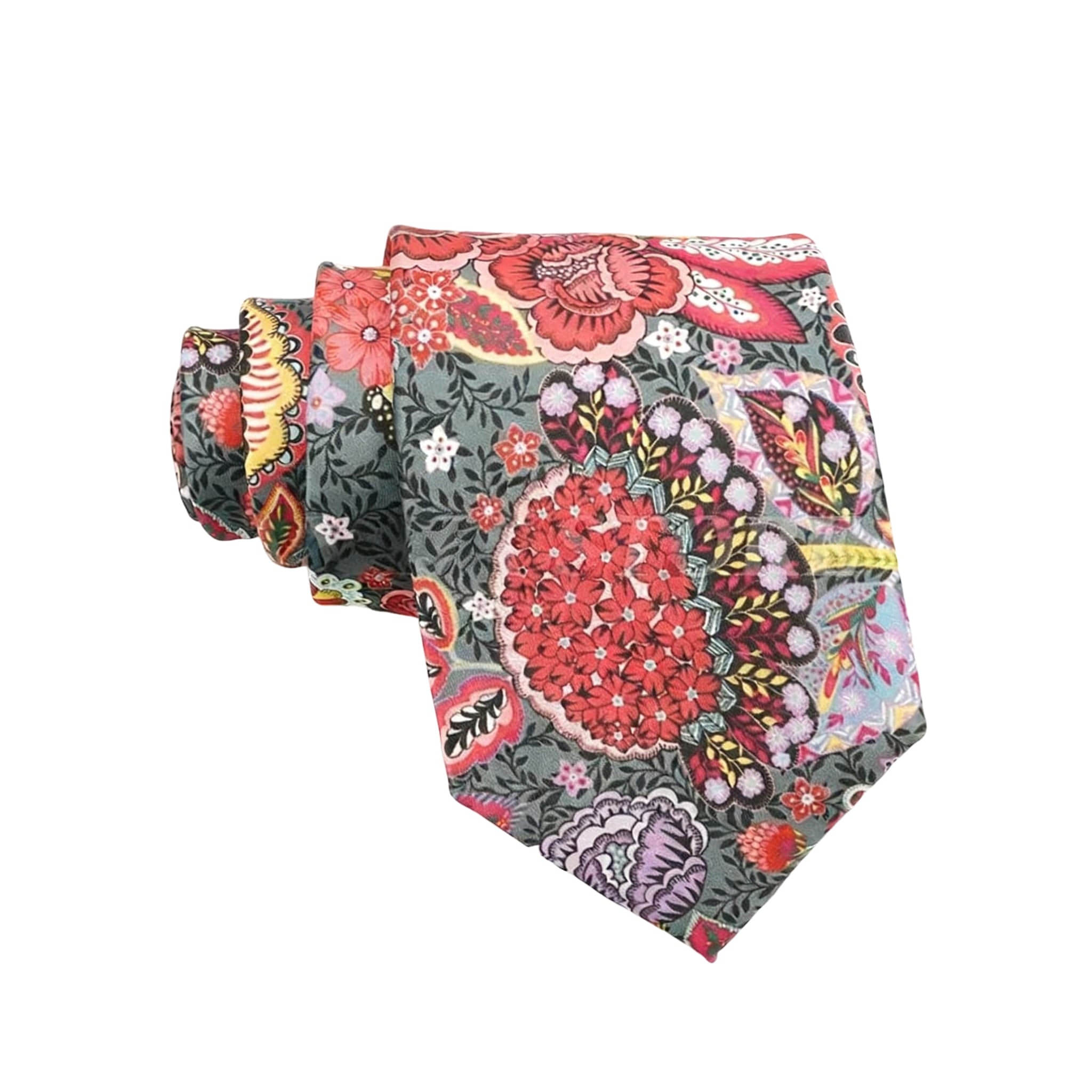 Gray Red Floral Necktie