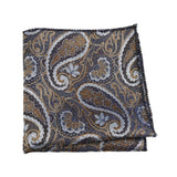 Navy Blue Brown Paisley Pocket Square