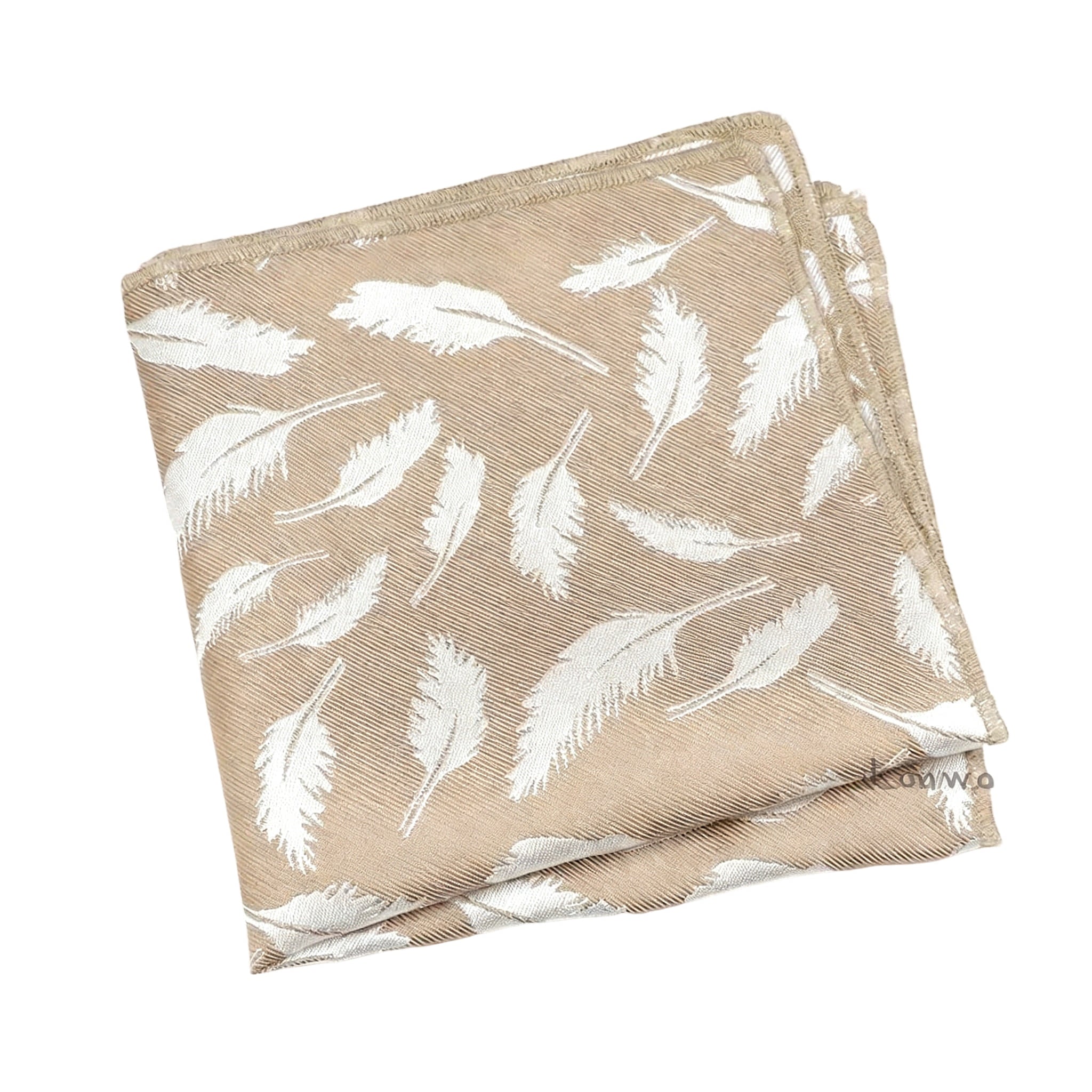 Tan White Feather Pocket Square