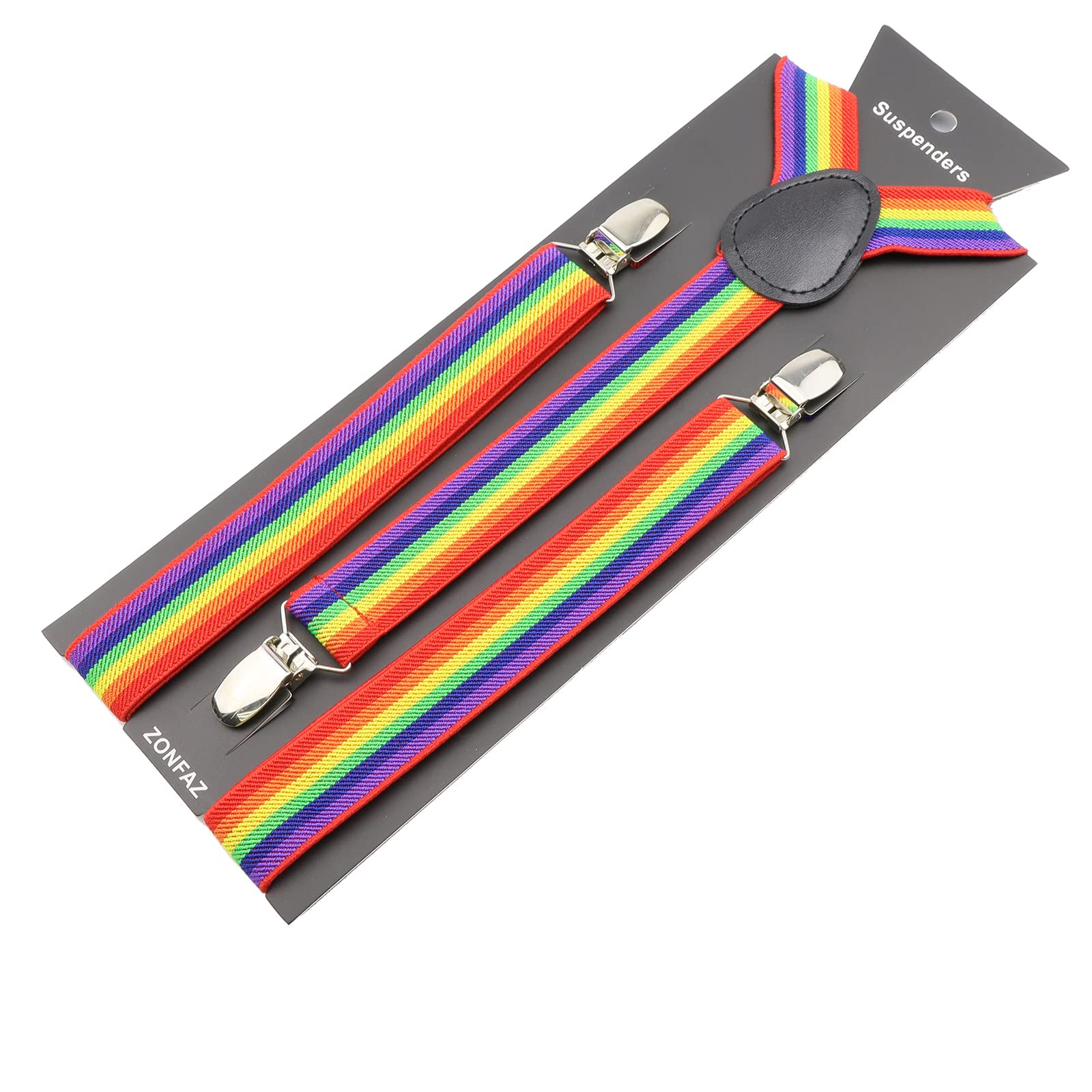 Rainbow Stripe Y‑Back Clip‑On Suspenders for Men
