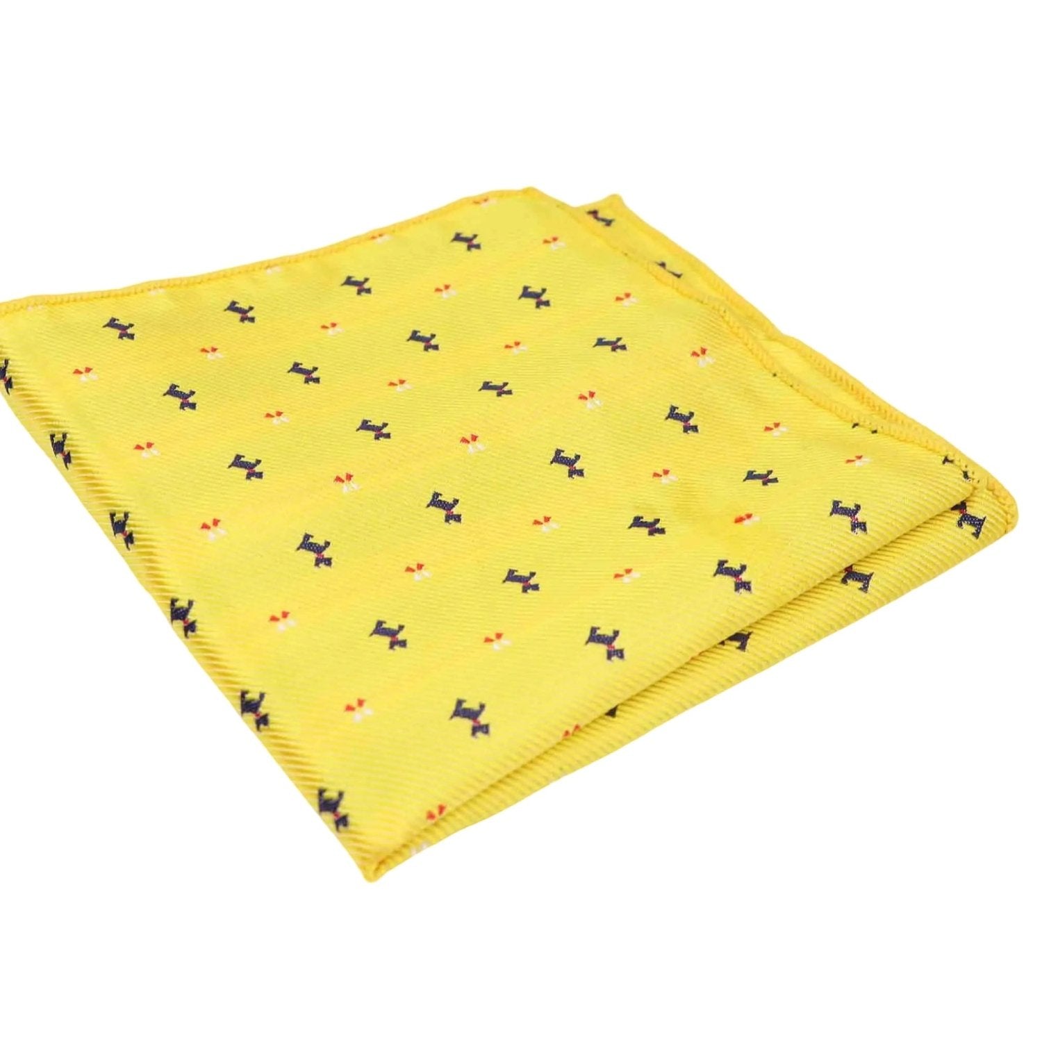 Yellow With Dark Blue Dog Pocket Square