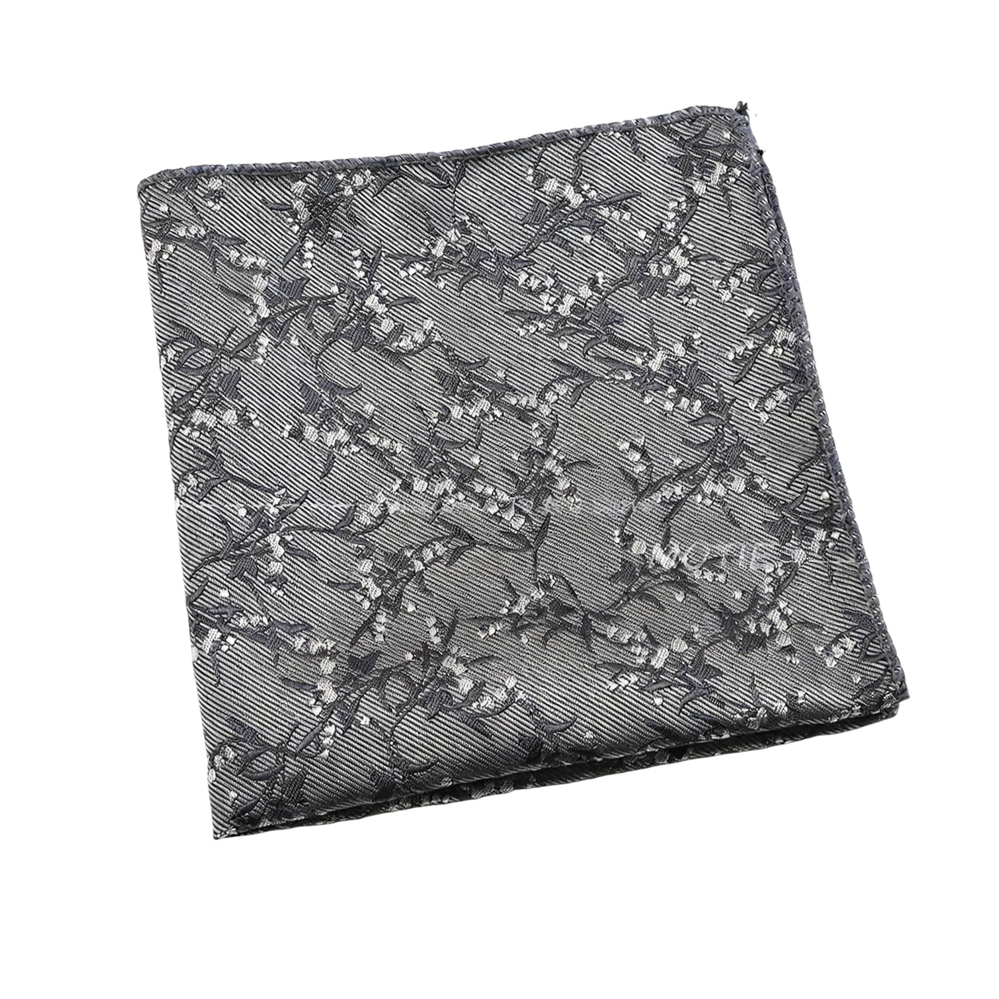 Gray White Floral Pocket Square