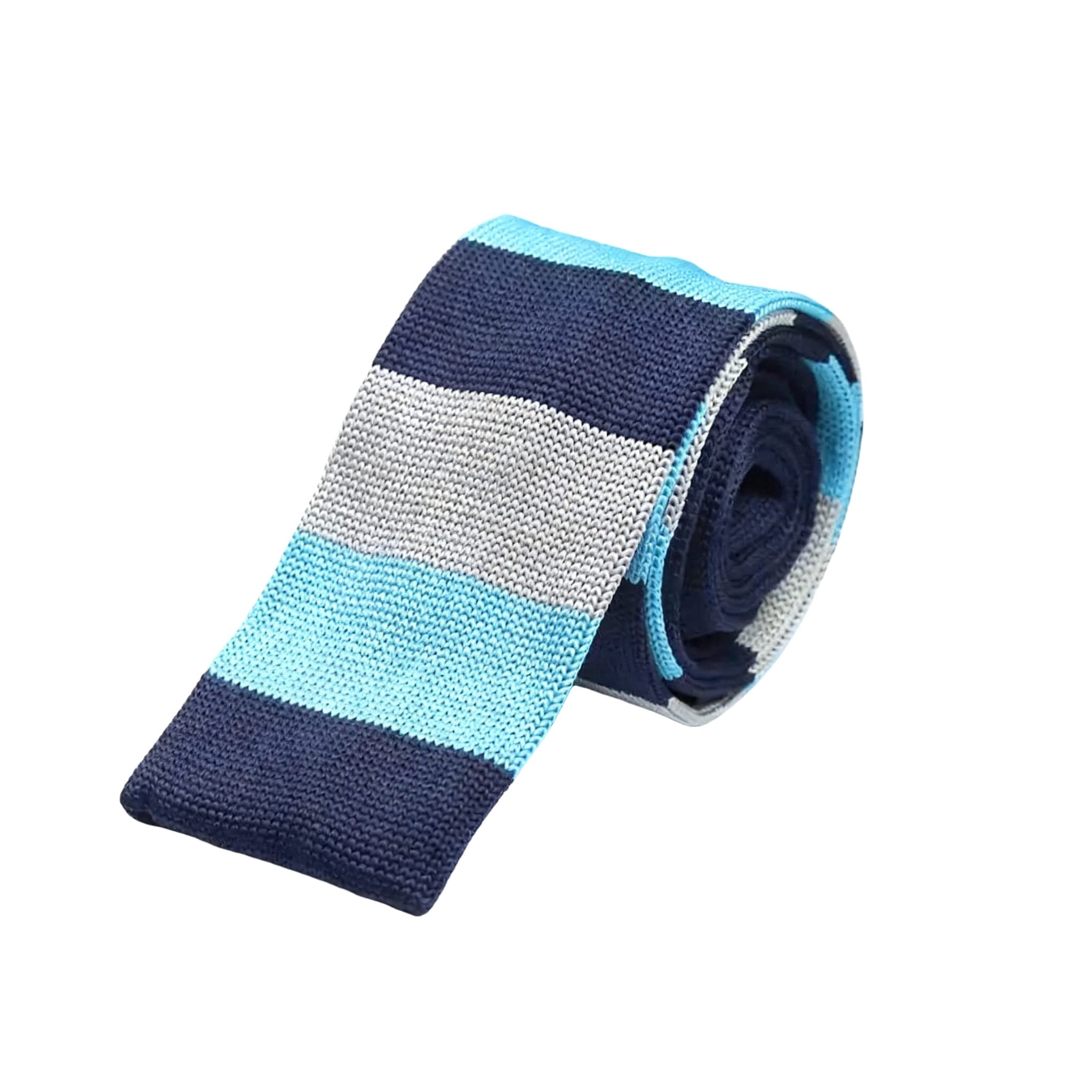 Navy Gray Teal Striped Knitted Tie