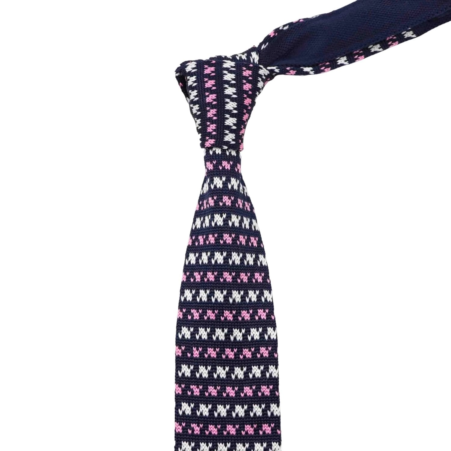 Navy Blue Necktie With White Pink Pattern