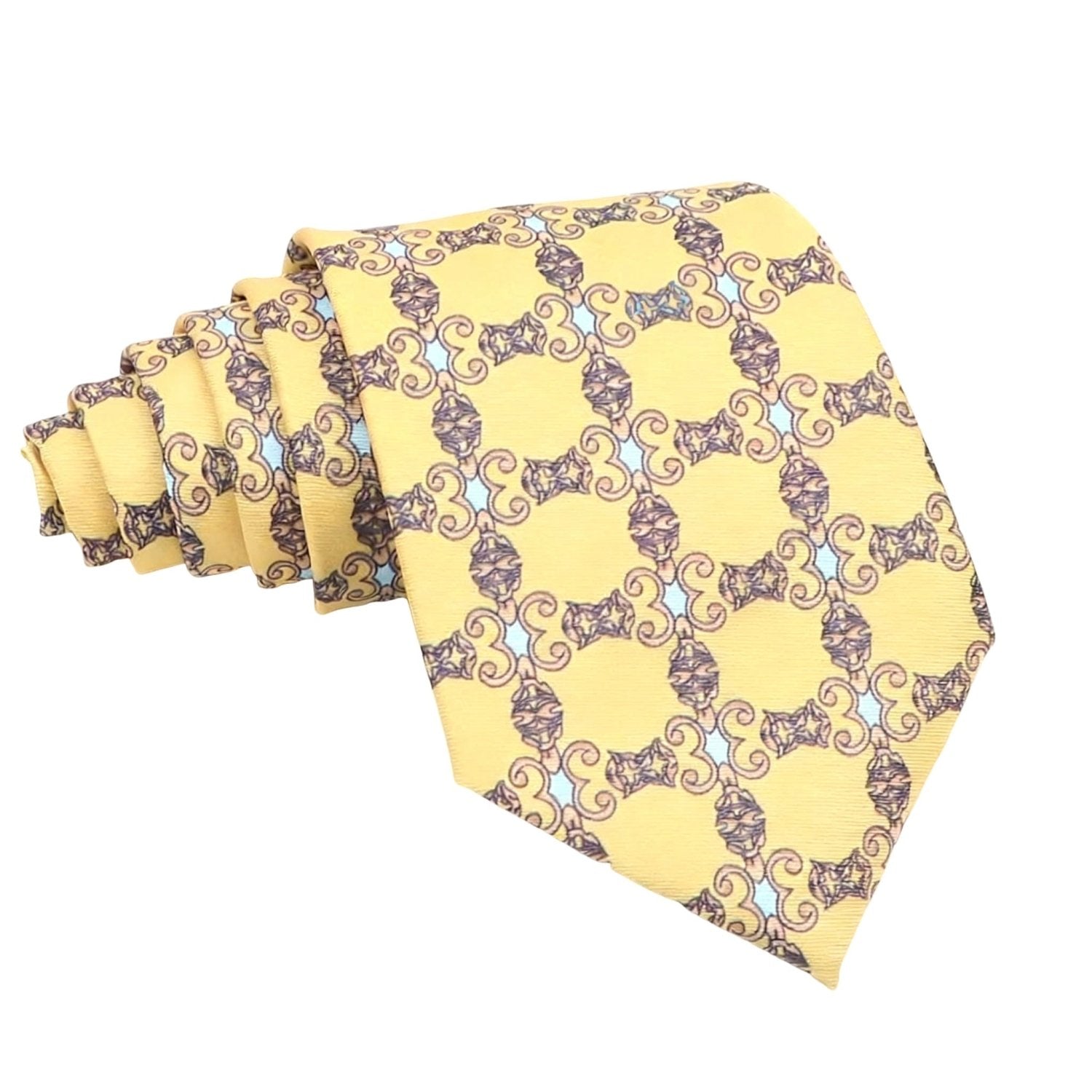Yellow Necktie with Brown Light-Blue Ornate