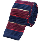 Navy Burgundy Gold Striped Knitted Tie