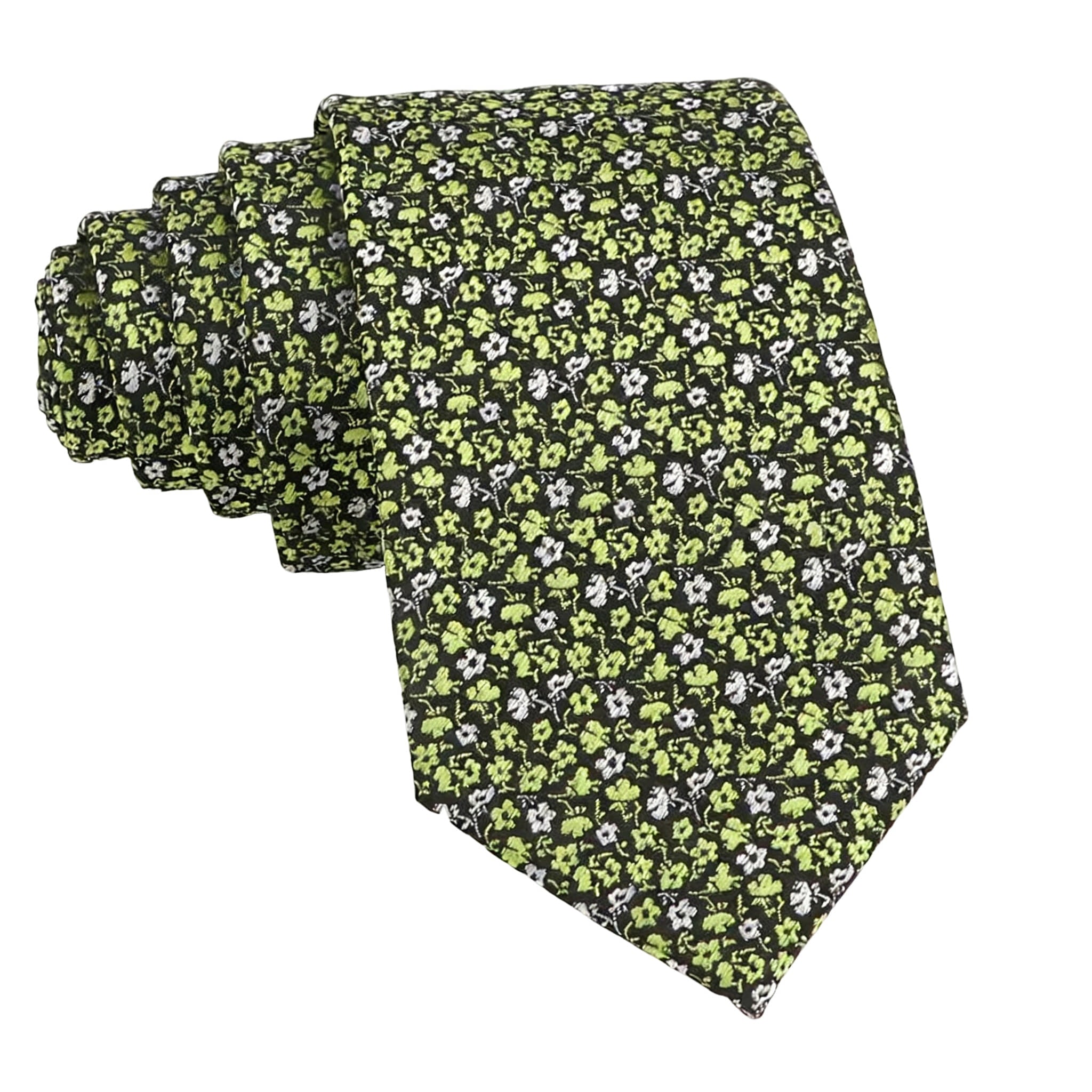 Black Green Floral Necktie