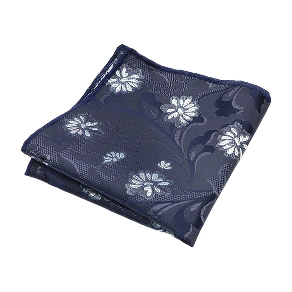 Navy Blue White Floral Pocket Square