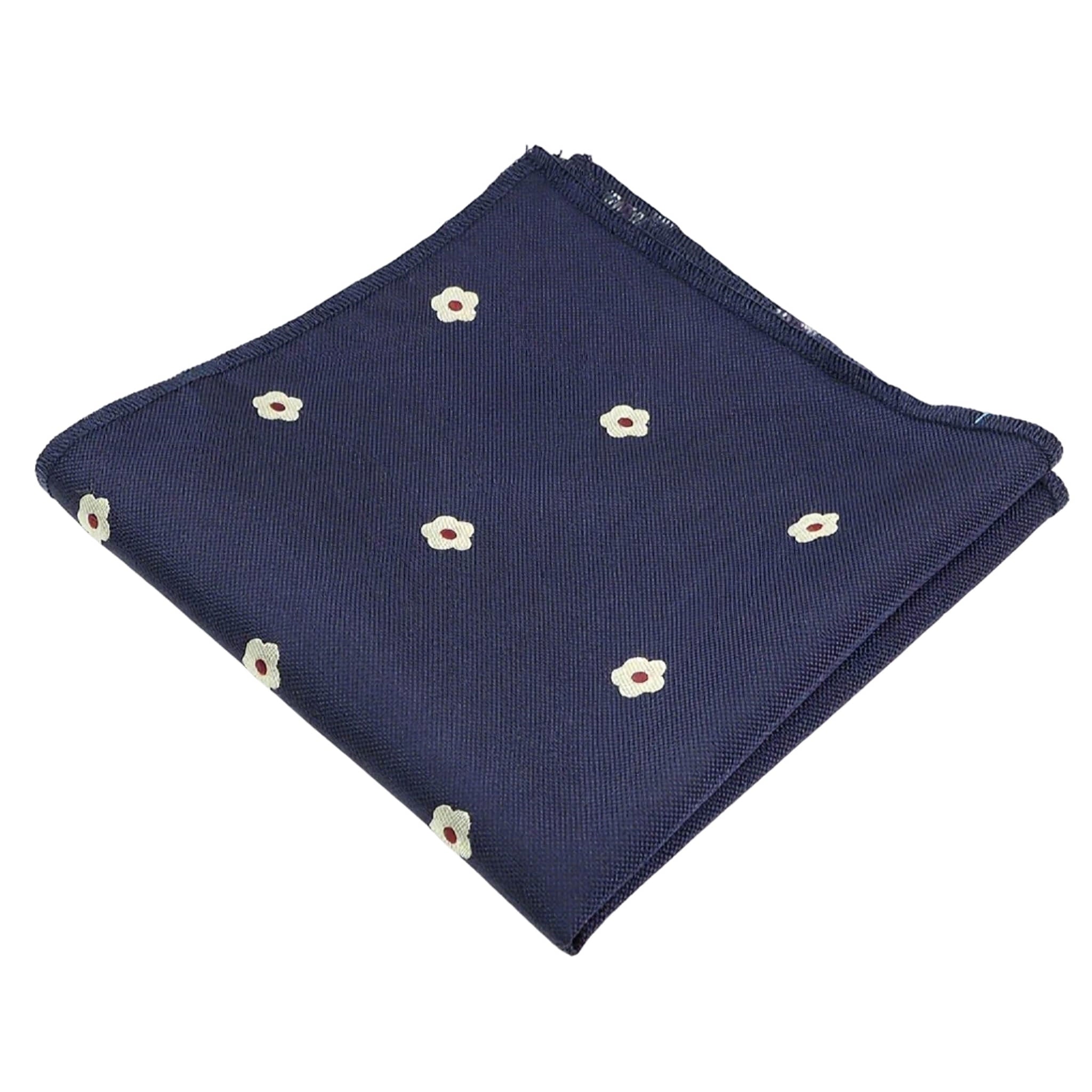 Navy Blue White Floral Pocket Square
