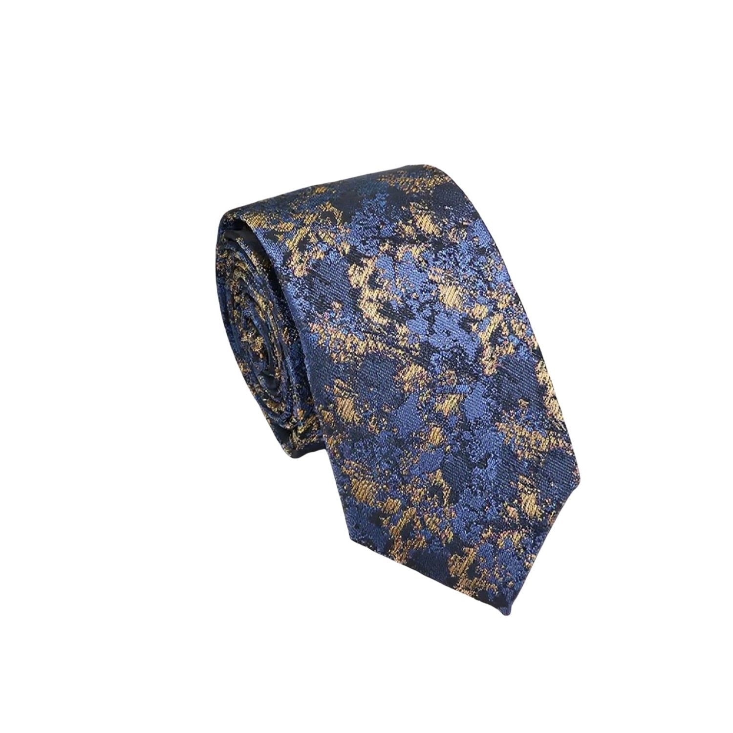 Navy Blue Necktie With Gold Pattern