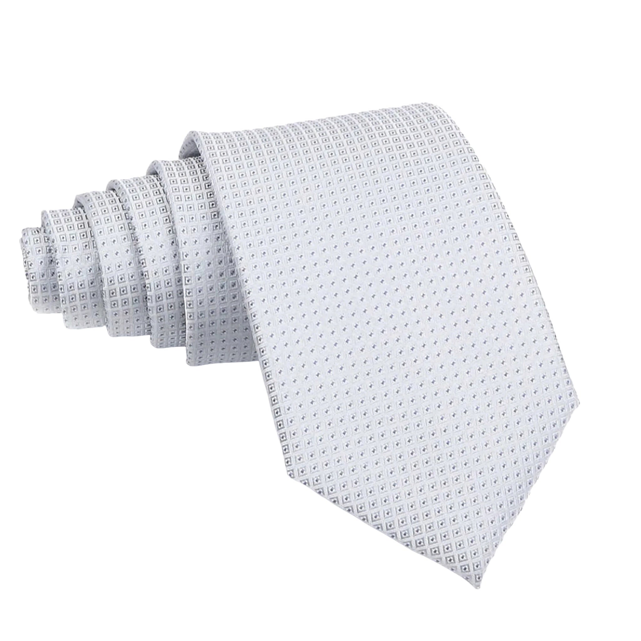 White With Gray Geometric Grid Necktie