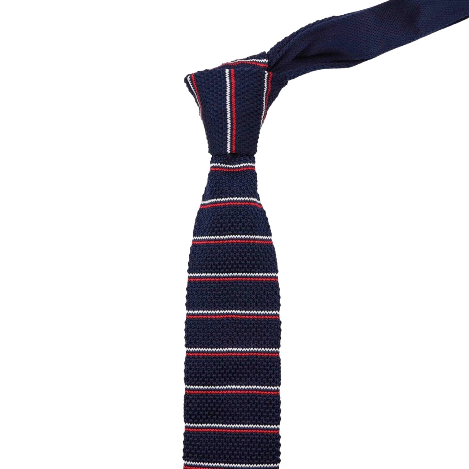 Navy Blue With Red White Striped Knitted Necktie