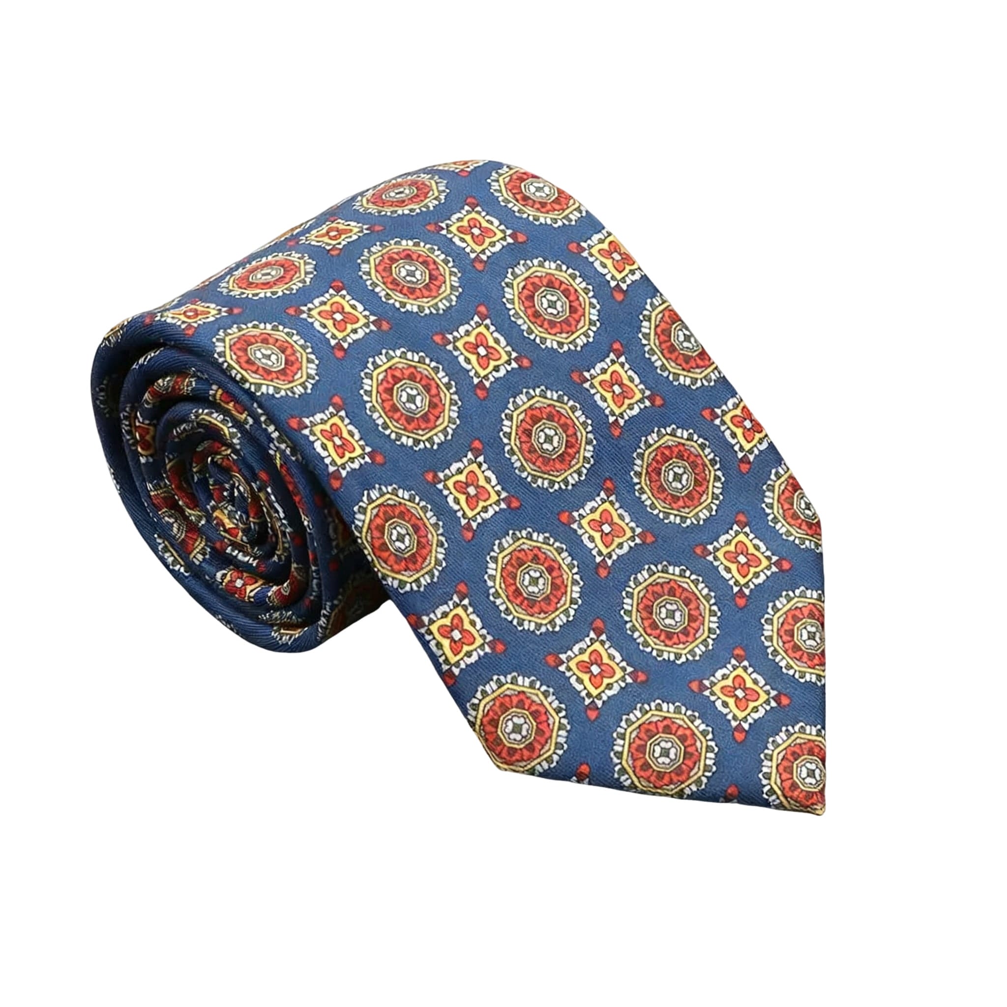 Dark Blue With Red Geometric Medallion Necktie