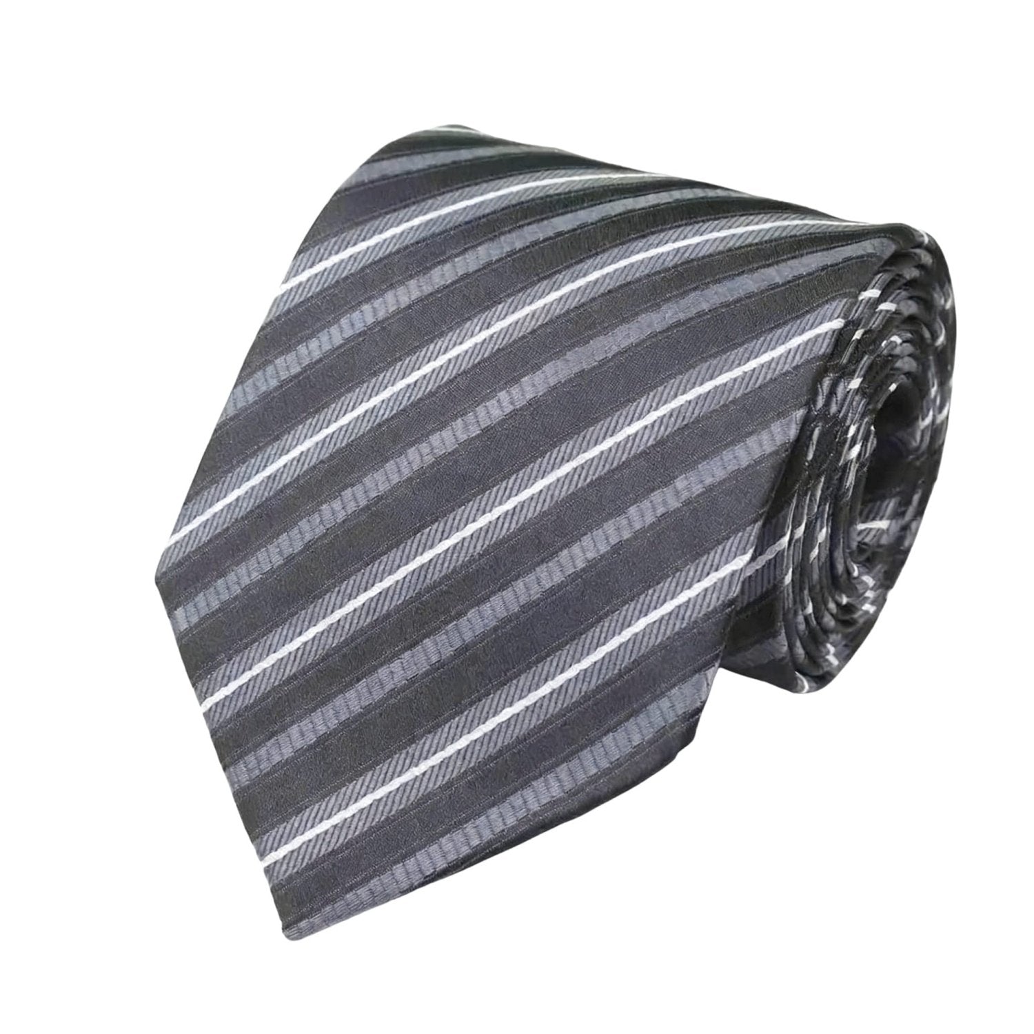 Dark Gray With White & Light Gray Striped Necktie