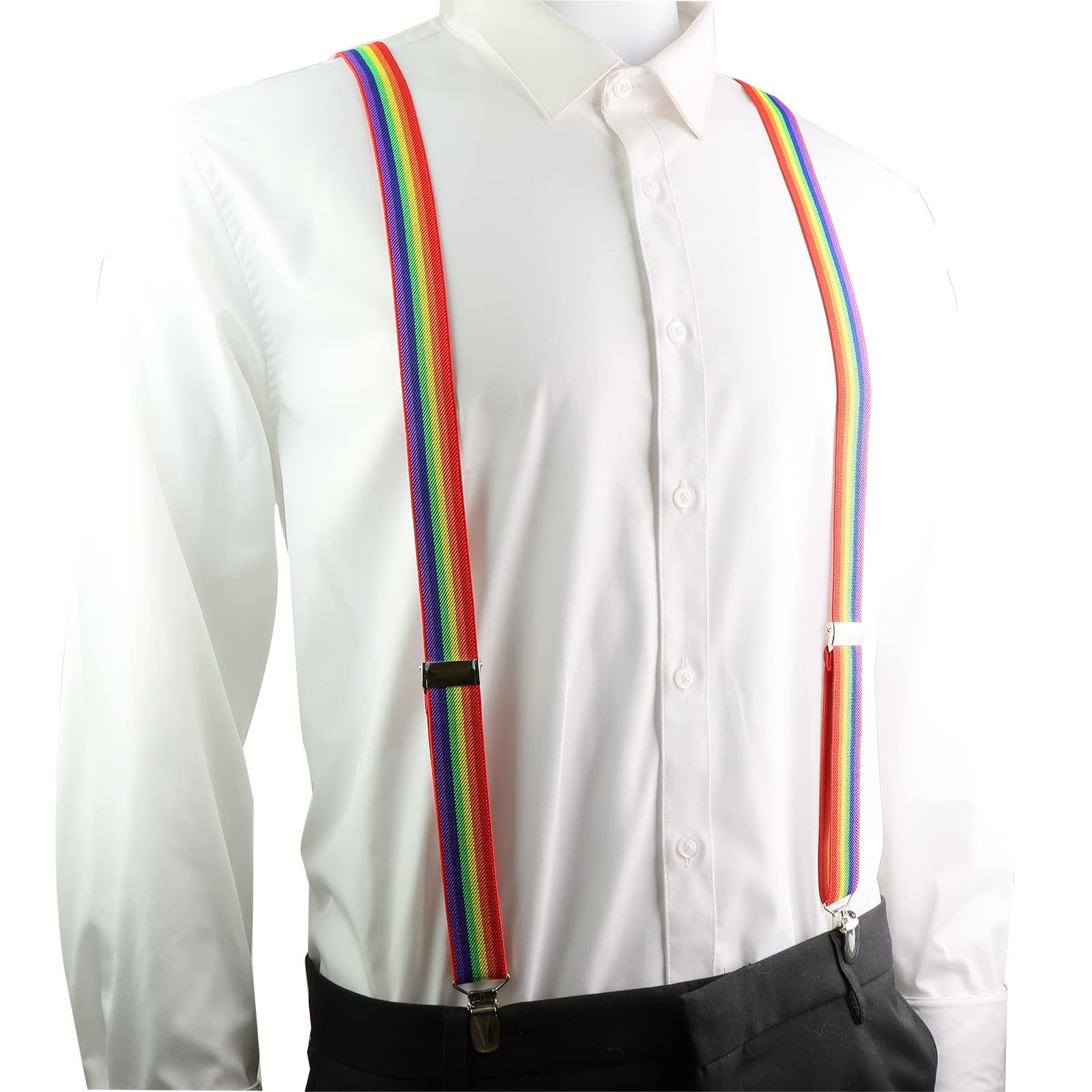 Rainbow Stripe Y‑Back Clip‑On Suspenders for Men