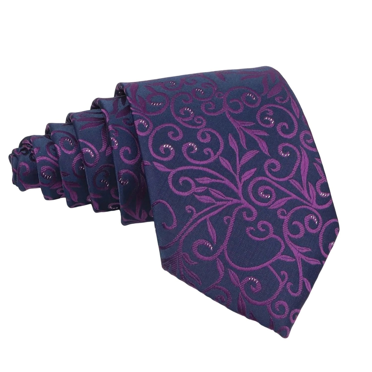 Dark Blue with Purple Scroll Floral Necktie