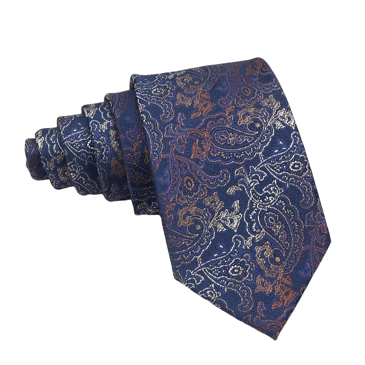 Blue Necktie With Gold Silver Paisley