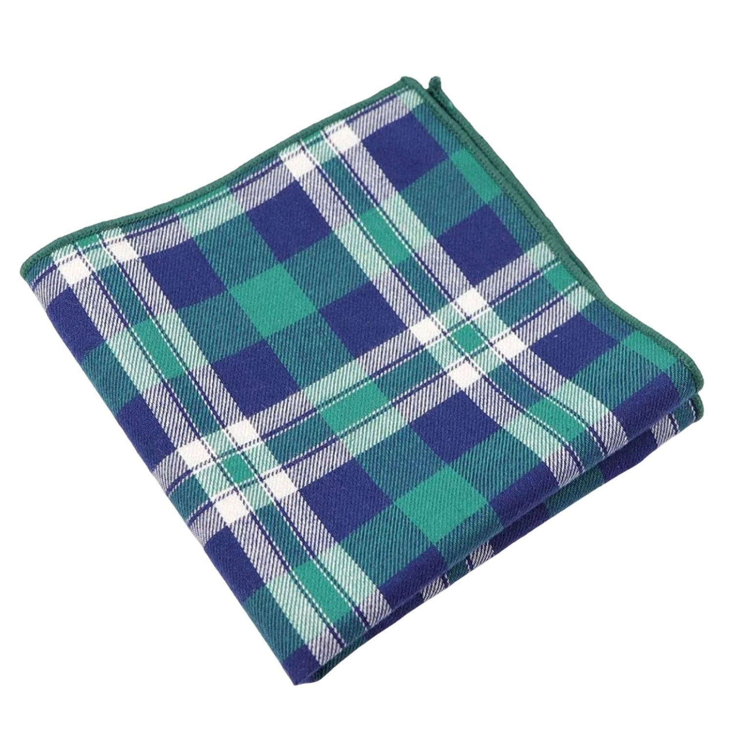 Blue with Green White Plaid Pocket Square