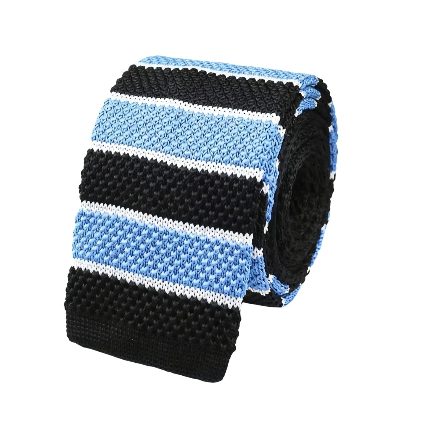 Black With Light Blue Horizontal Stripes Knitted Necktie