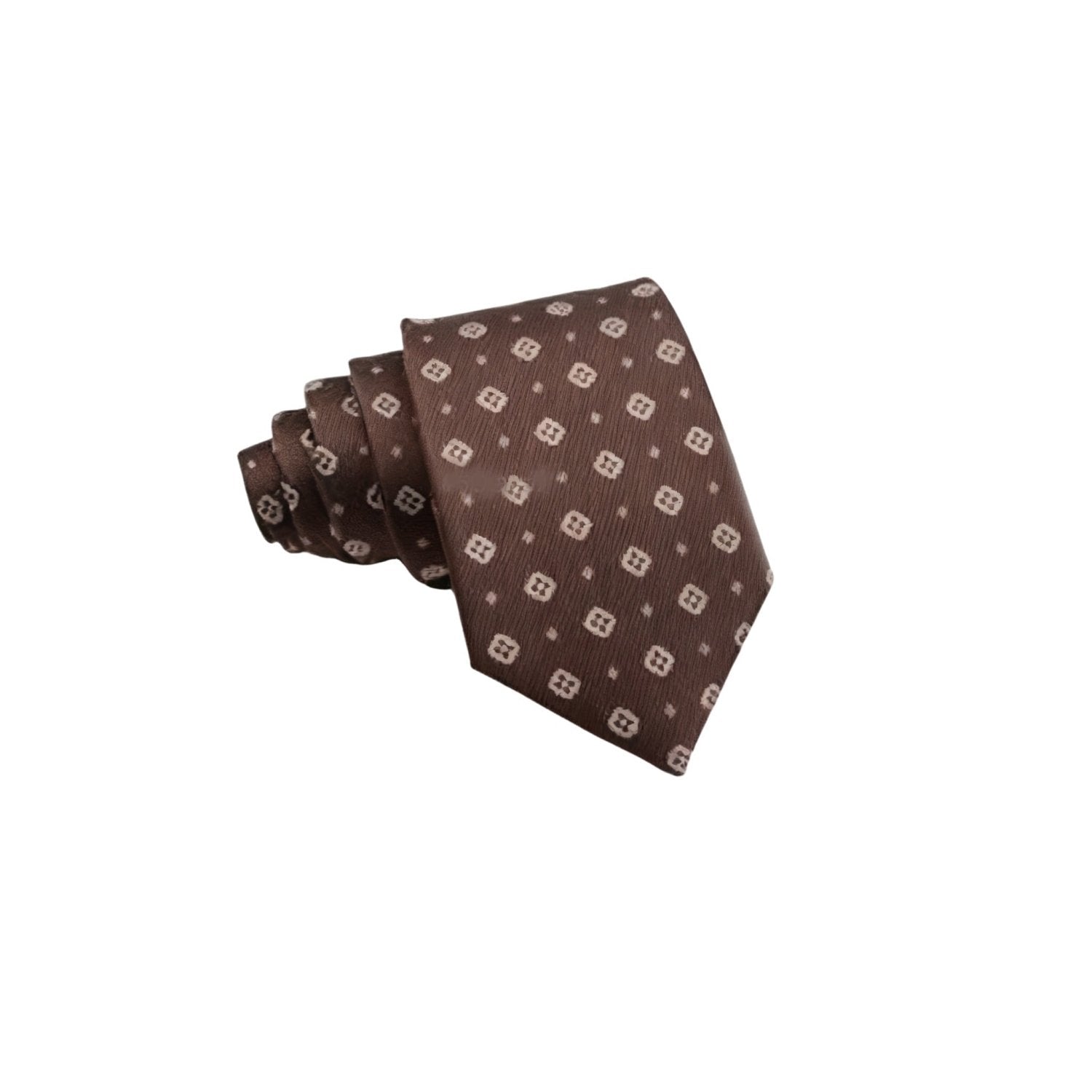 Brown With White Geometric Square Necktie