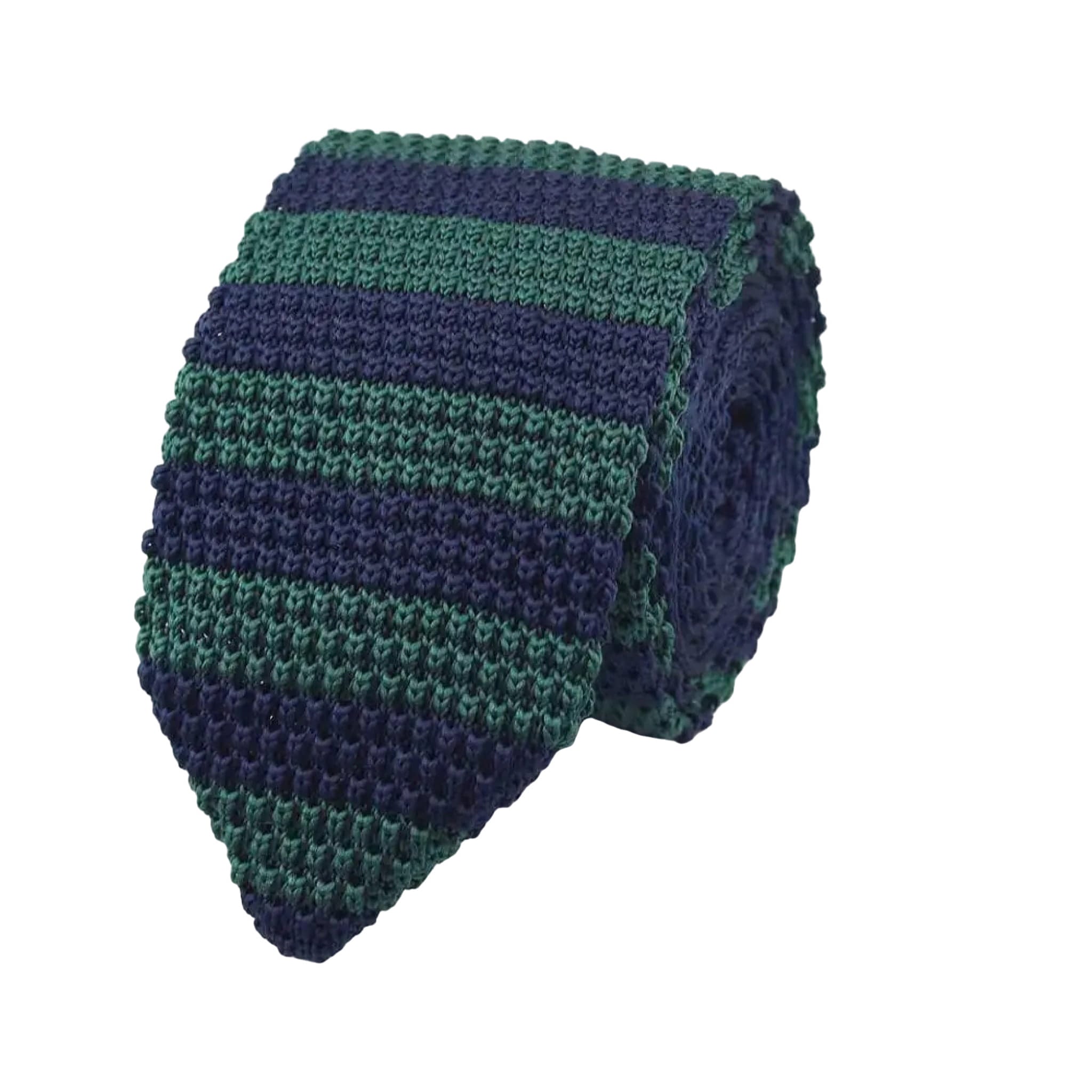 Dark Green Navy Striped Knitted Tie