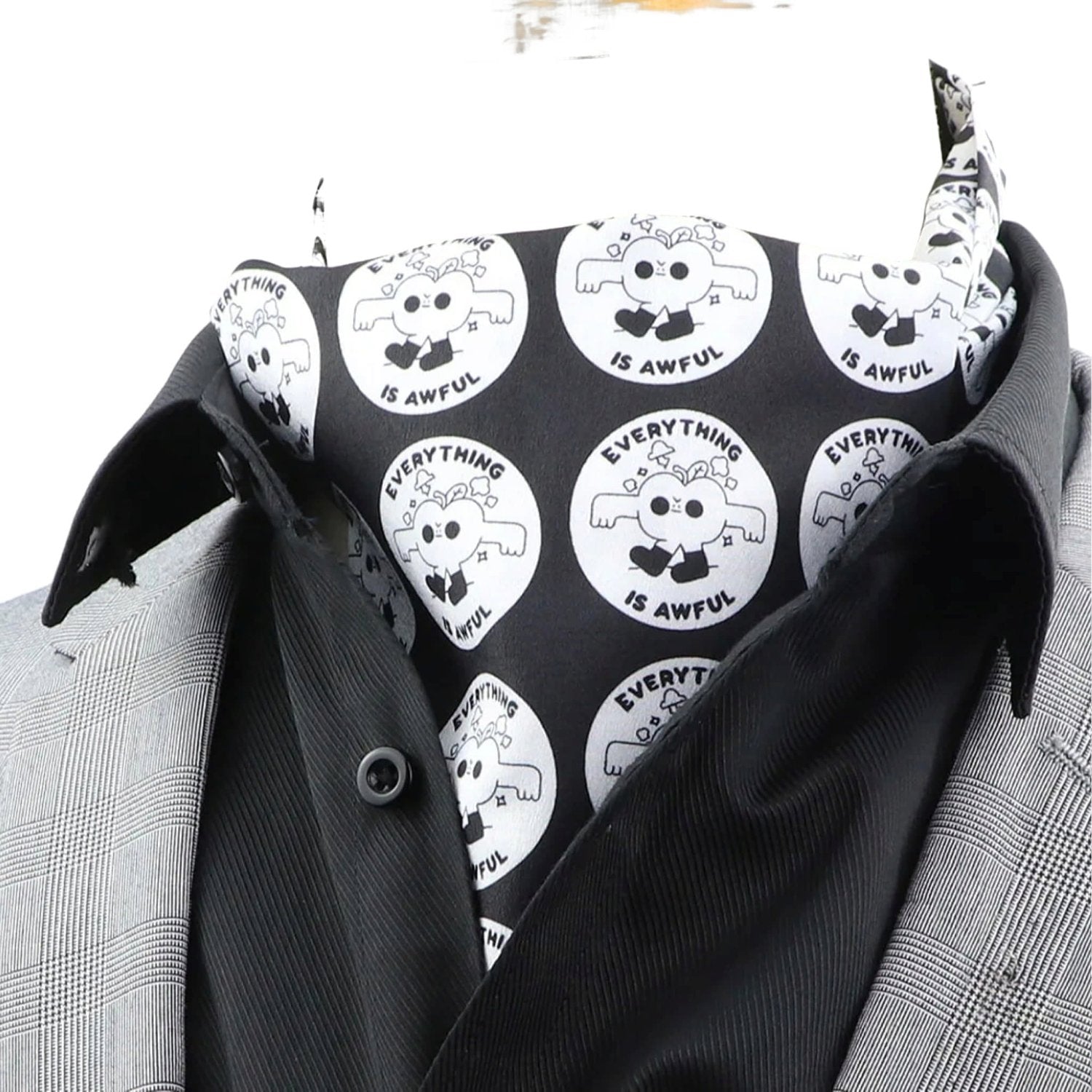 Black With White Cartoon Circular Necktie