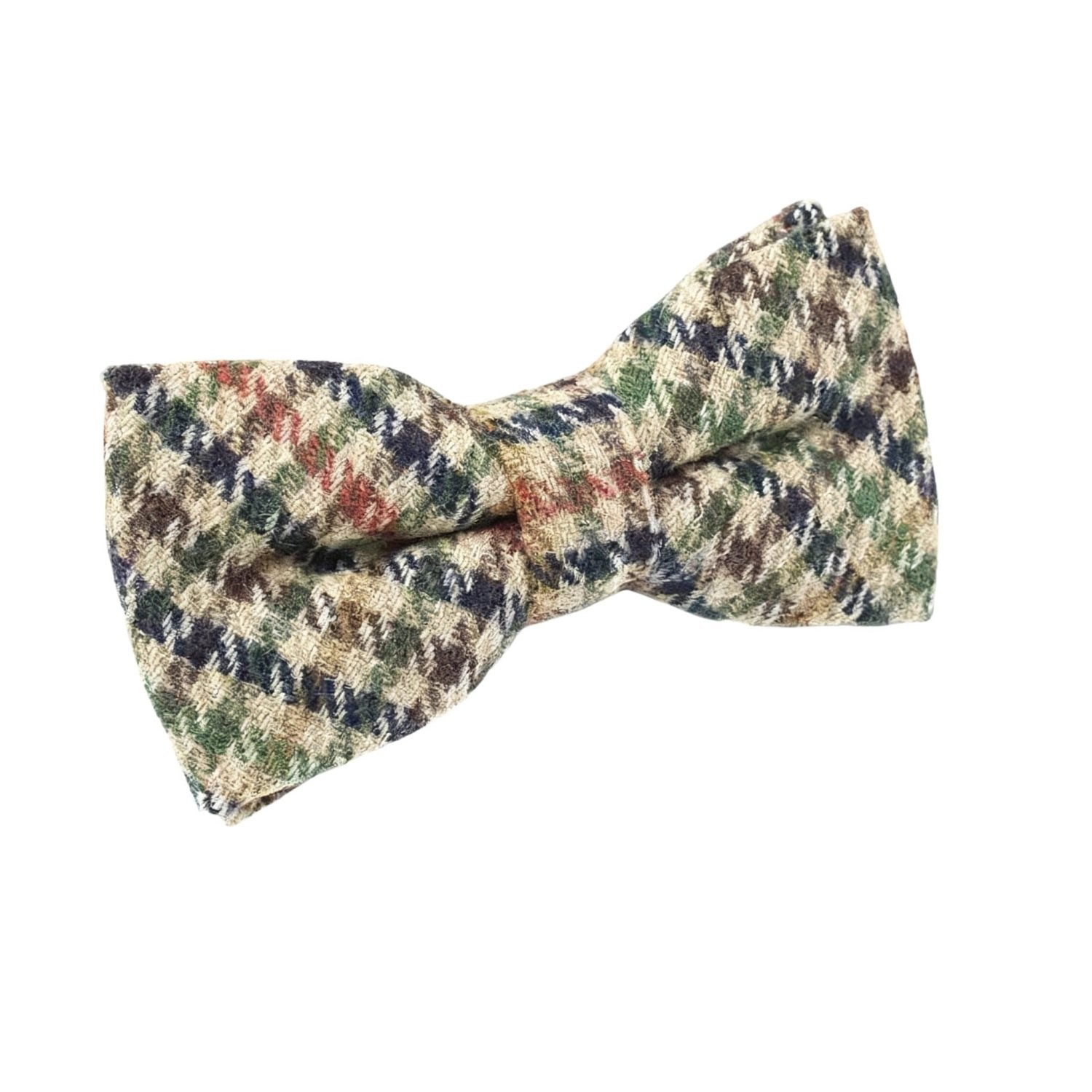 Beige With Multicolor Houndstooth Bowtie