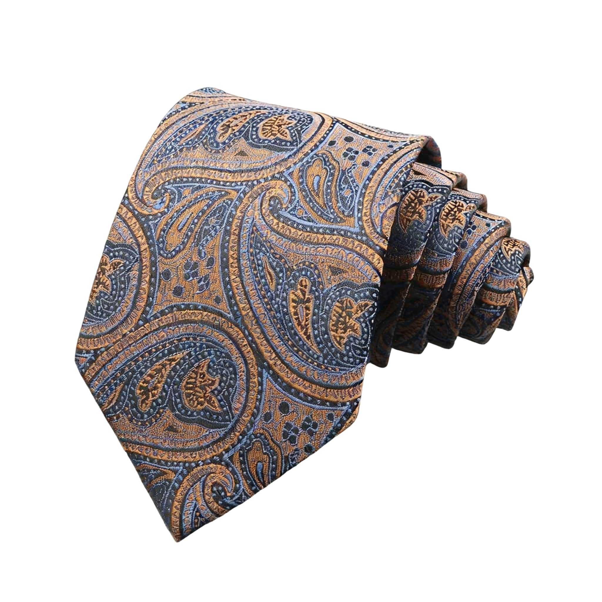 Navy Blue Gold Paisley Necktie