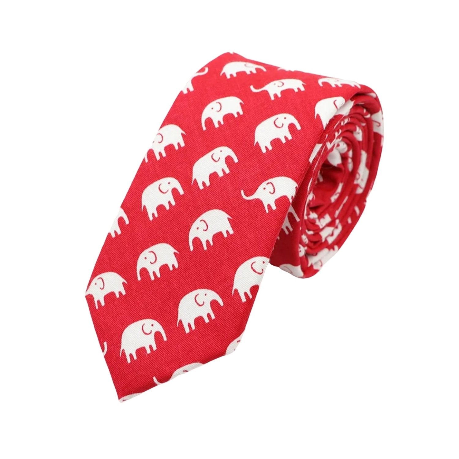 Red with White Elephants Necktie