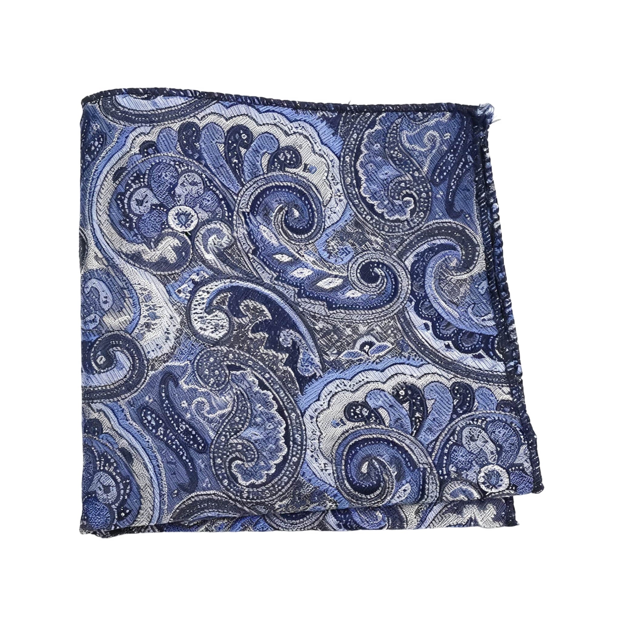 Blue Silver Paisley Pocket Square