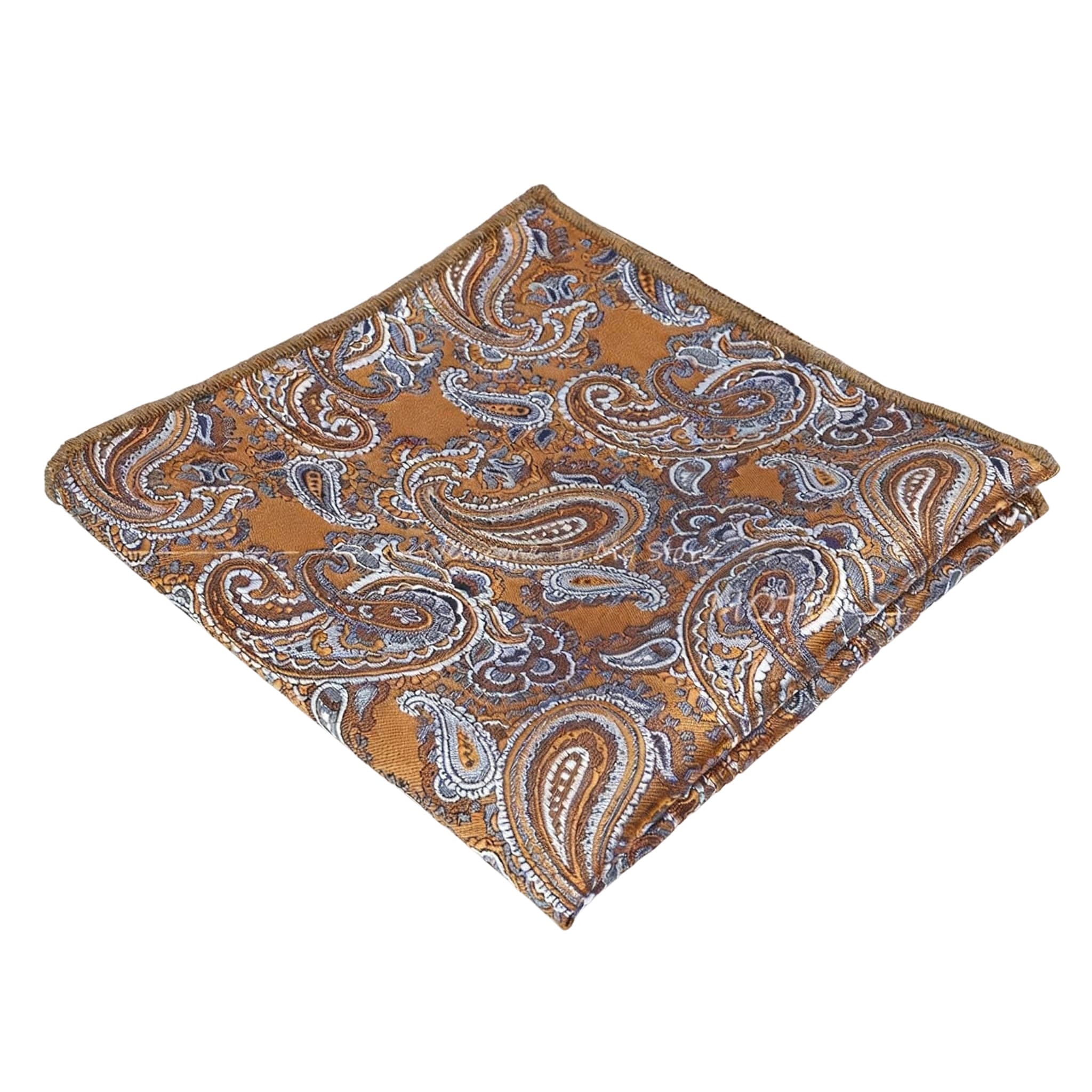Brown Blue Paisley Pocket Square