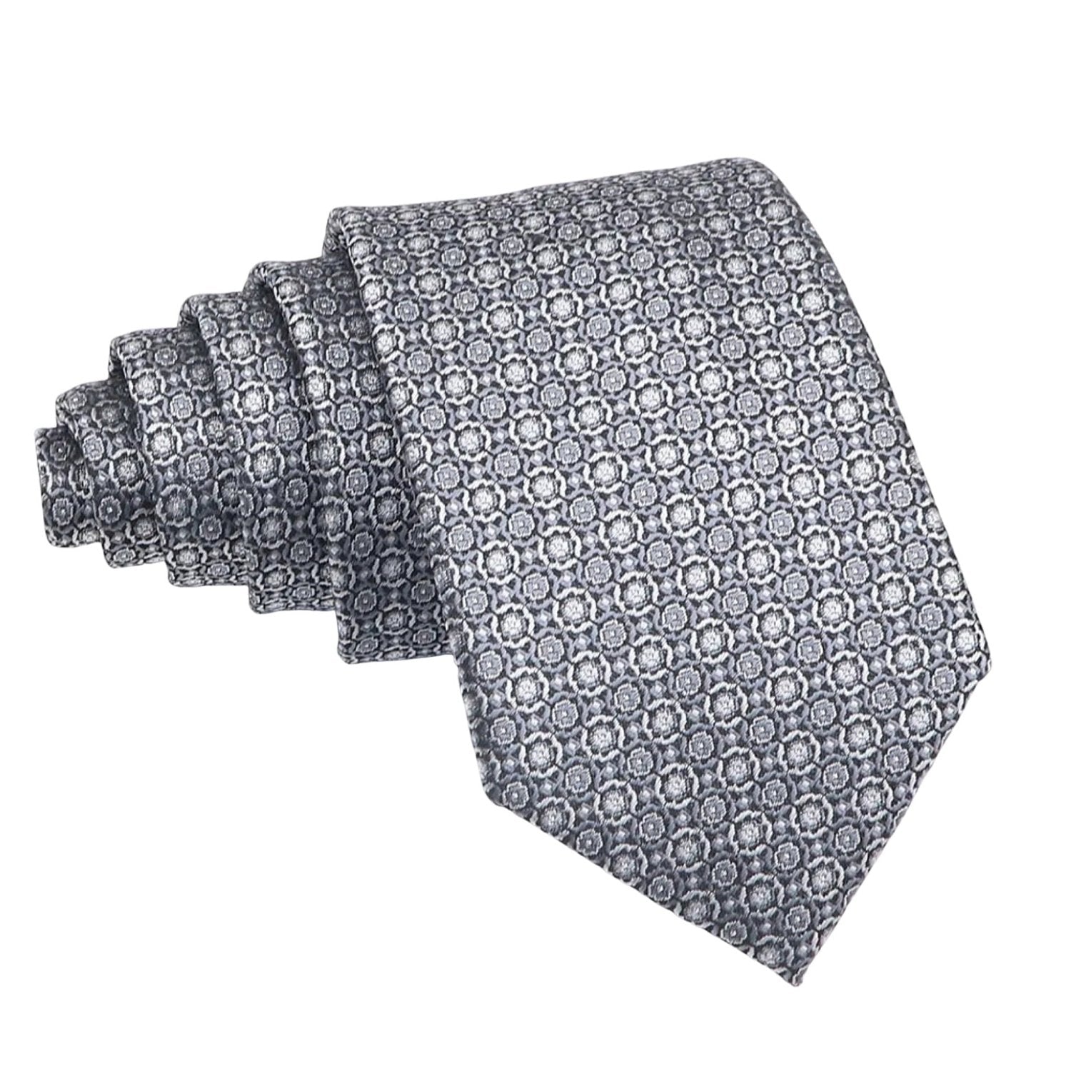 Gray With White Geometric Floral Necktie