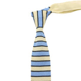 Beige Blue Black Striped Knitted Tie