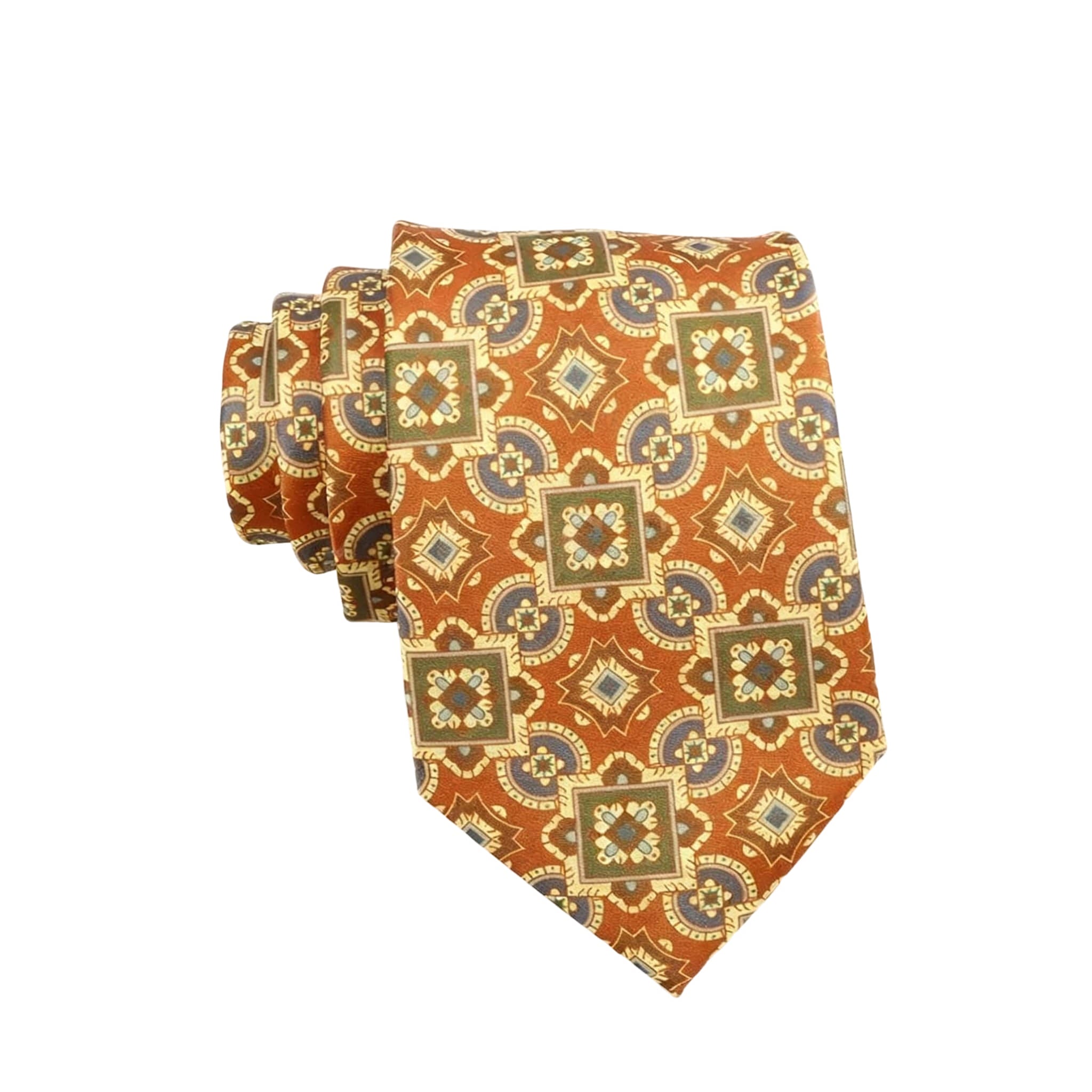 Brown Green Geometric Necktie