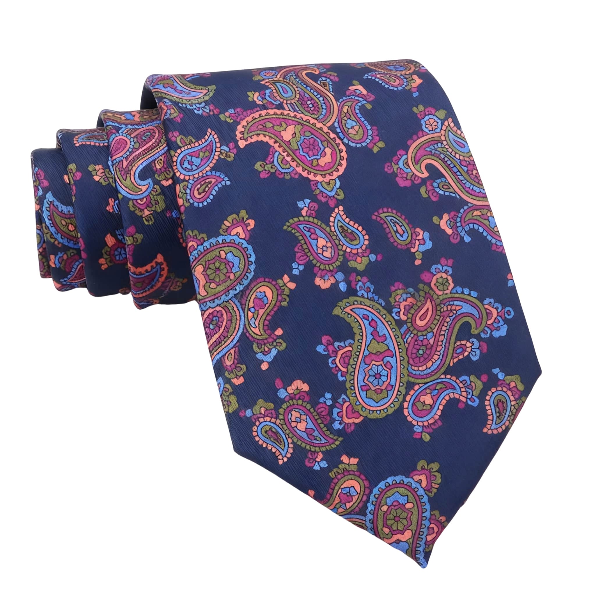 Navy Blue Pink Paisley Necktie