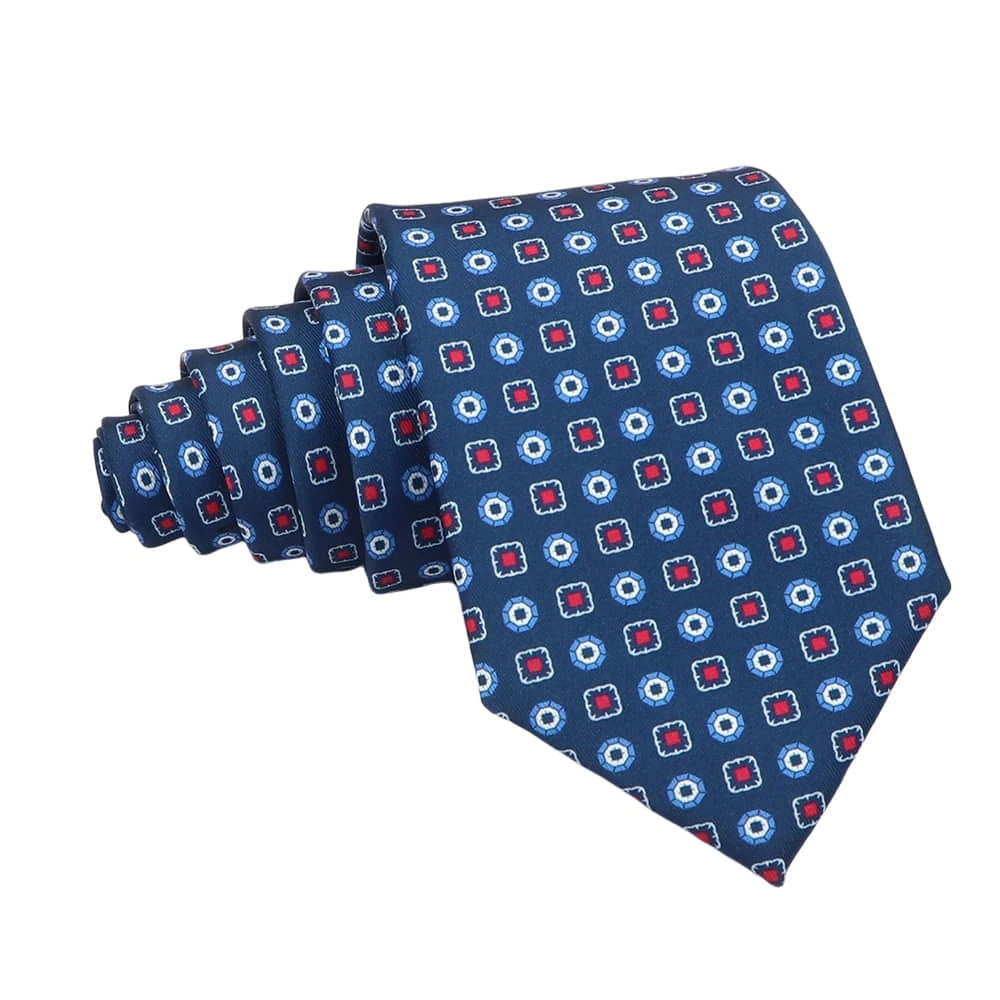 Navy Blue Red Geometric Necktie
