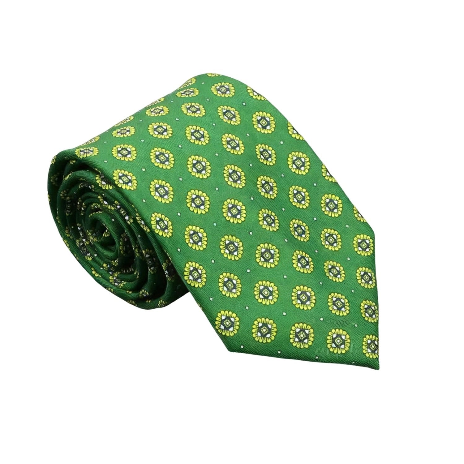 Dark Green with Yellow Floral Medallion Necktie