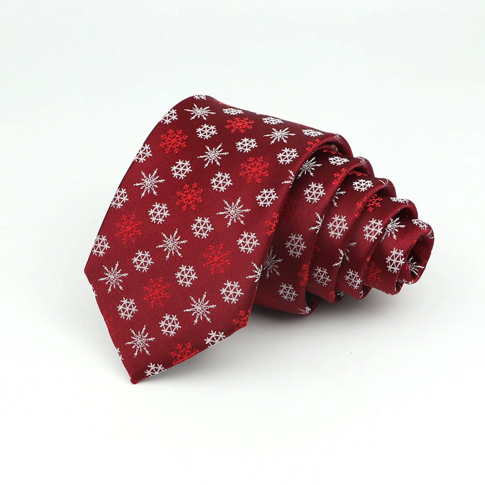 Burgundy With White Snowflake Pattern Necktie