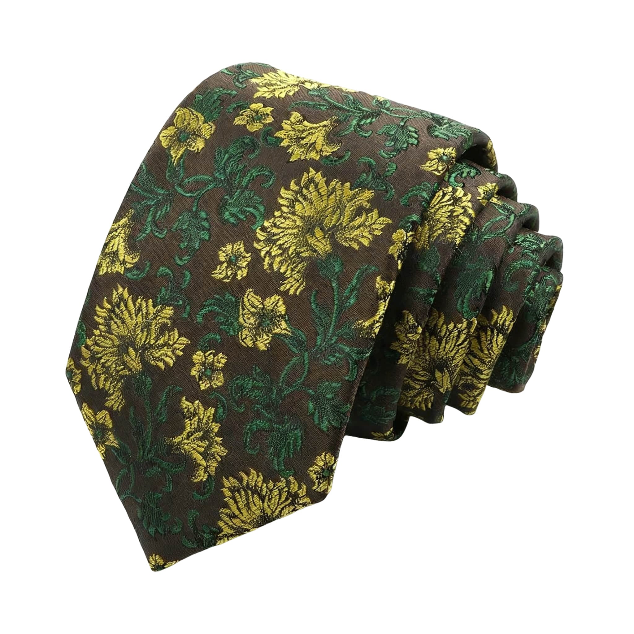 Brown Yellow Floral Necktie