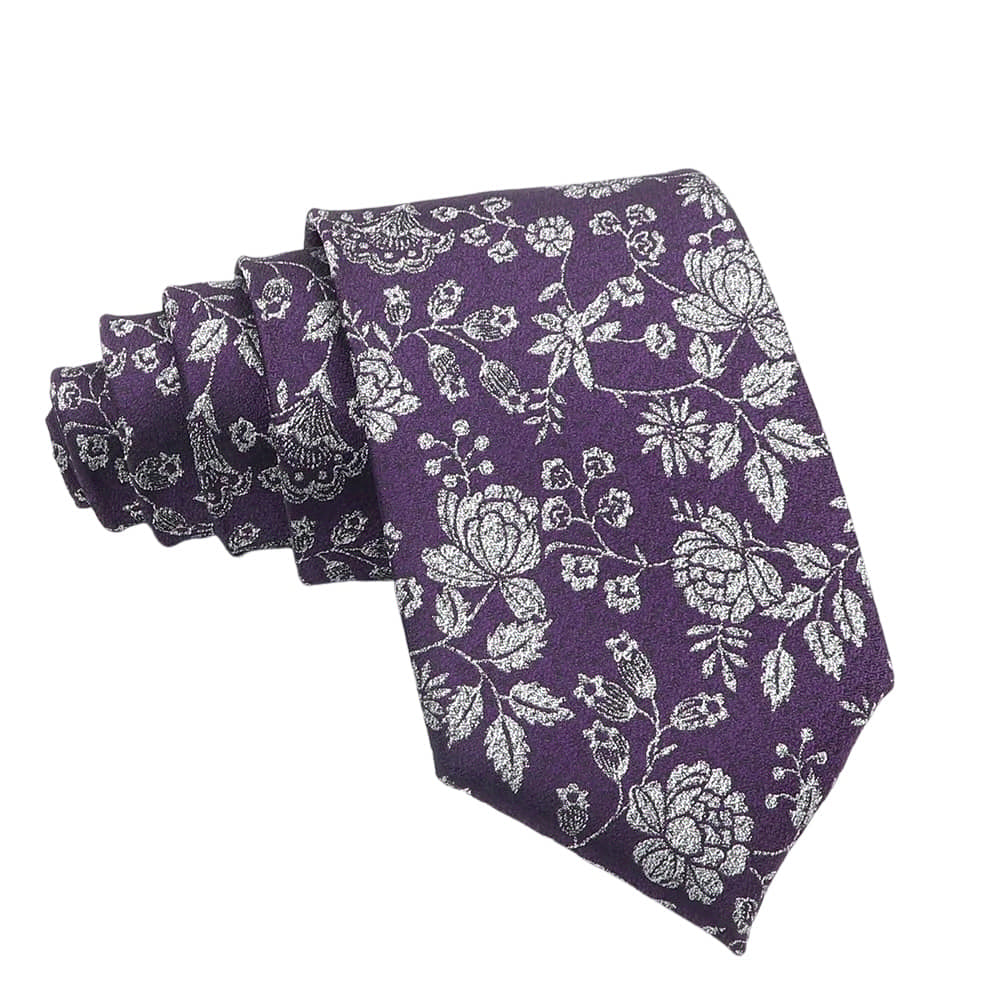 Purple Gray Floral Necktie