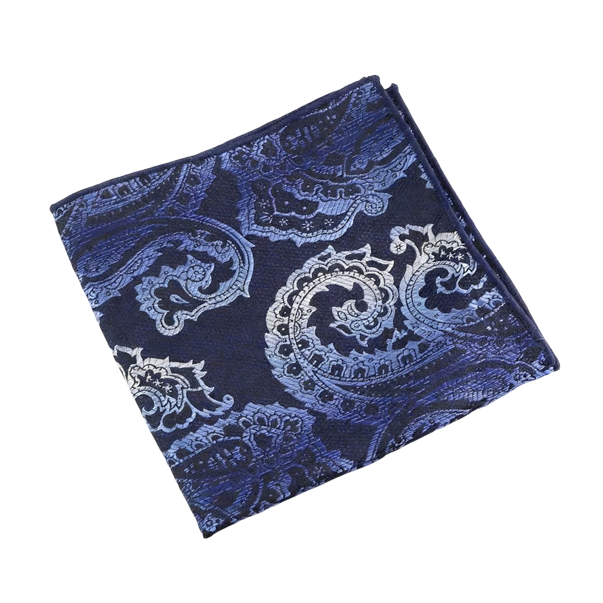 Navy Blue White Paisley Pocket Square